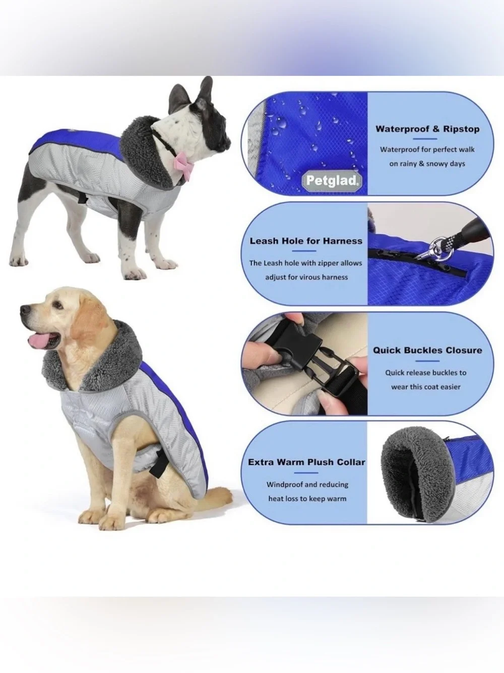 Petglad Dog Coat, Waterproof Ripstop Dog Winter Jacket